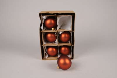 X377T1.Bo�te de 6 boules en verre mat cuivre D8cm