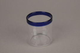 A000H6 Pot en verre liseré bleu D6cm H7cm