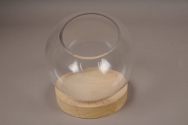 A000T0 Glass bell with wooden tray D19cm H23cm
