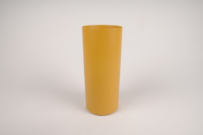 A003CC Vase en m�tal cylindre jaune D9cm H22cm