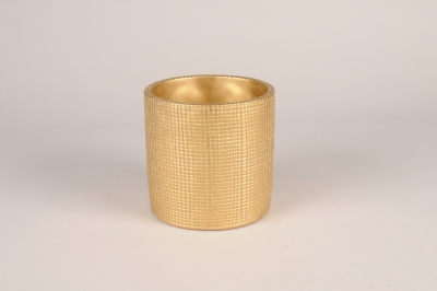 A003U0 Cache-pot en c�ramique or D14cm H13.5cm
