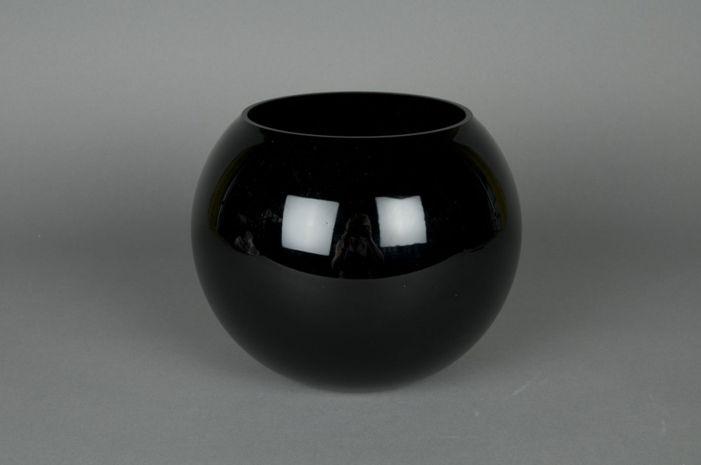 Vase en verre boule noir D14.5cm H12cm