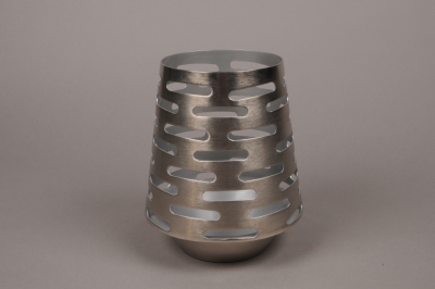 A004W0 Candle holder silver metal H21cm