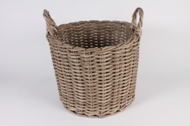 A005A5 Cache-pot panier en résine beige D50.5cm H36.5cm
