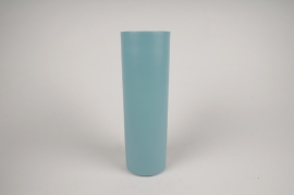 A005CC Vase cylindre en métal bleu D9cm H30cm