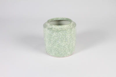 A005N6 Cache-pot en c�ramique vert et banc D15cm H16cm