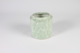 A005N6 Cache-pot en céramique vert et banc D15cm H16cm