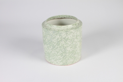A006N6 Cache-pot en c�ramique vert et banc D18cm H19cm