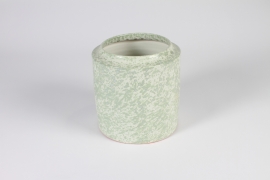 A006N6 Cache-pot en céramique vert et banc D18cm H19cm