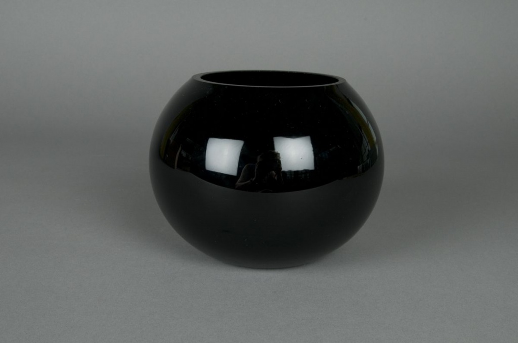 Glass ball vase black D18cm H15.5cm