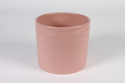 A006XF Cache-pot en c�ramique stri� rose D19cm H17cm