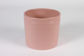 A006XF Cache-pot en céramique strié rose D19cm H17cm