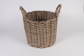 A007A5 Cache-pot panier en résine beige D34cm H29cm