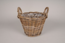 A008AG Natural rattan basket planter D28cm H21cm