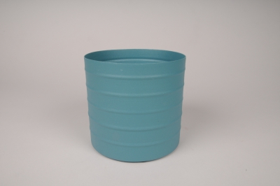 A008U9 Blue metal planter D15.5cm H14cm