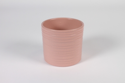 A008XF Cache-pot en c�ramique stri� rose D14cm H13cm