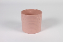A008XF Cache-pot en céramique strié rose D14cm H13cm