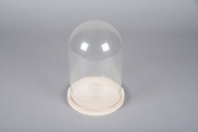 A009PM Cloche en verre avec plateau bois D17cm H25cm