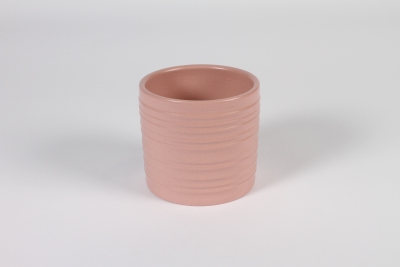 A009XF Cache-pot en c�ramique stri� rose D12.5cm H11cm
