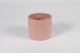 A009XF Cache-pot en céramique strié rose D12.5cm H11cm