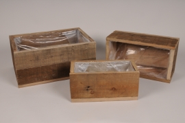A010WT Set de 3 caisses en bois 40.5x27.5cm H18.5cm