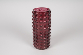 A011IH Vase en verre bulle pourpre D10cm H22cm