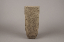 A013AC Vase en béton feuillage brun D14cm H34cm