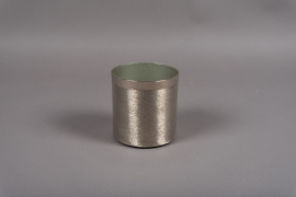 A013E5 Silver brushed metal vase D13cm H13.5cm