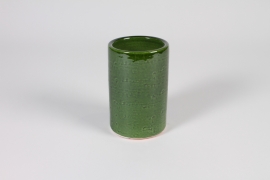 A013N6 Vase en céramique émaillée vert foncé D8.2cm H13cm