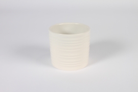 A013XF Cache-pot en céramique strié blanc D12.5cm H11cm