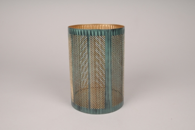 A013ZN Photophore en m�tal vert dor�e D12cm H17.5cm