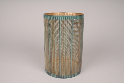 A014ZN Photophore en m�tal vert dor�e D15cm H22.5cm