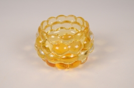 A015IH Photophore en verre boule jaune D11cm H8.5cm