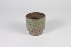 A015N6 Green and grey ceramic planter D11.5cm H11.5cm