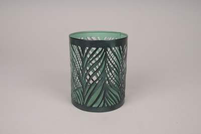 A015ZN Photophore en m�tal vert D10.5cm H12.5cm