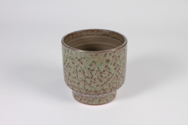 A016N6 Cache-pot en céramique vert et gris D14cm H13.5cm
