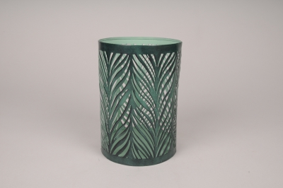 A016ZN Photophore en m�tal vert D12cm H17.5cm