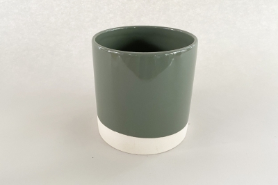 A017AA Cache-pot en cramique kaki D15cm H15.5cm