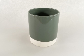 A017AA Cache-pot en céramique kaki D15cm H15.5cm
