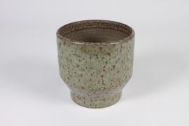A017N6 Cache-pot en céramique vert et gris D15.5cm H15.5cm