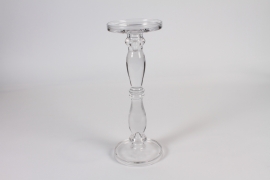 A019CV Clear glass stemmed candlestick D13cm H35cm