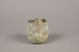 A019G2 Oxidized bronze glass candle jar D10cm H10cm
