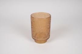 A020IH Amber glass candle jar D10cm H15cm