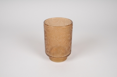 A020IH Photophore en verre ambre D10cm H15cm