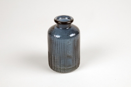A021NH Vase bouteille en verre bleu D6cm H10cm