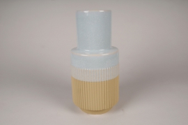 A022KI Vase en grès bleu clair et beige D14.8cm H30cm