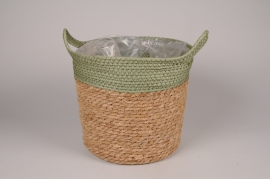 A022MZ Natural and green seagrass planter basket D32cm H29cm