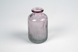 A022NH Vase bouteille en verre rose D6cm H10cm