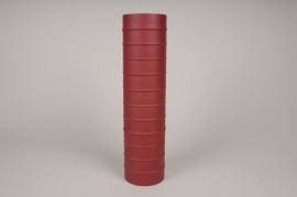 A022U9 Vase cylindre en métal rouge D10cm H40cm