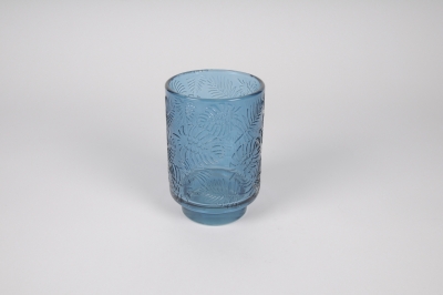 A023IH Blue glass candle jar D10cm H15cm